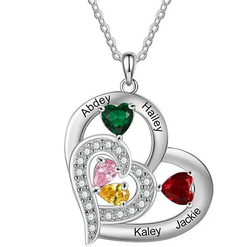 Silver Plated Engraved Birthstone Double Heart with CZ Necklace sold by Limoges Jewelry product image thumbnail 5