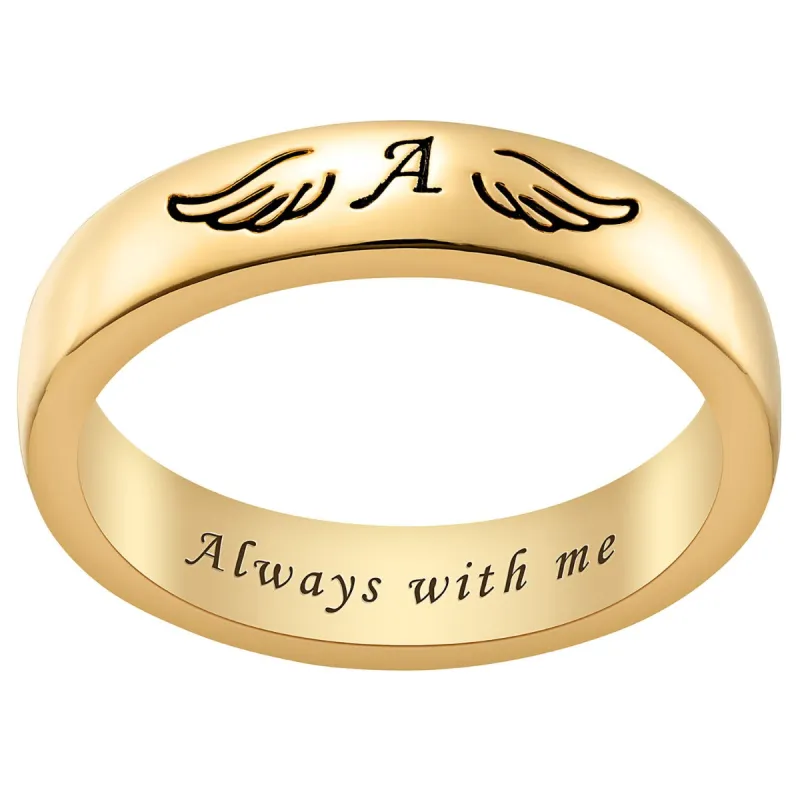 14K Gold Plated Initial and Angel Wing Memorial Ring sold by Limoges Jewelry