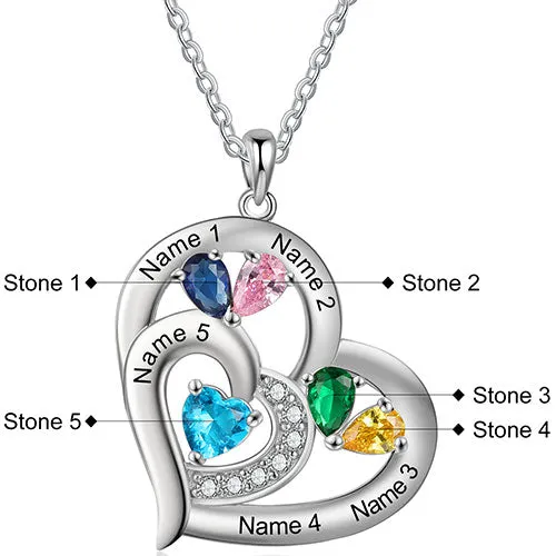 Silver Plated Engraved Birthstone Double Heart with CZ Necklace sold by Limoges Jewelry product image thumbnail 3
