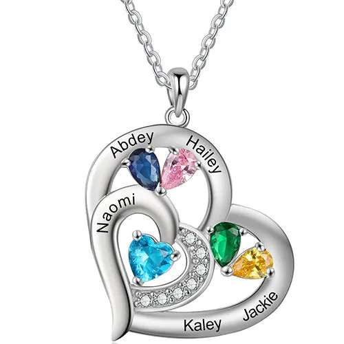 Silver Plated Engraved Birthstone Double Heart with CZ Necklace sold by Limoges Jewelry