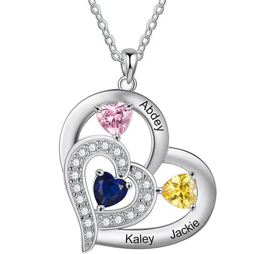 Silver Plated Engraved Birthstone Double Heart with CZ Necklace sold by Limoges Jewelry product image thumbnail 4