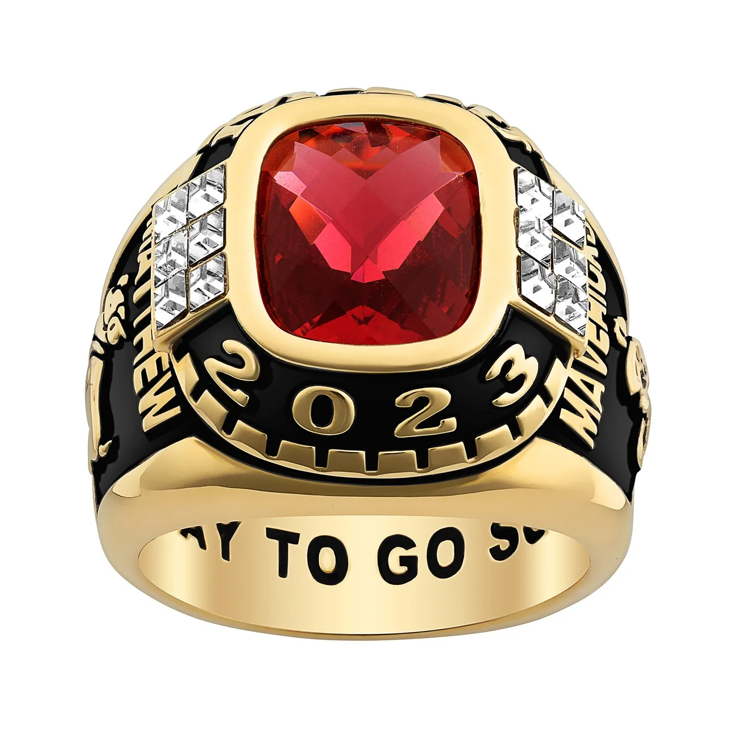 Men's 14K Gold Plated Cushion Birthstone & CZ Class Ring sold by Limoges Jewelry