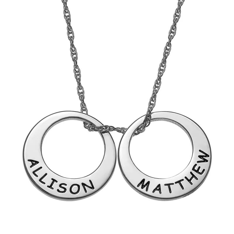 Sterling Silver Engraved Name Open Disc Necklace - 2 Discs sold by Limoges Jewelry