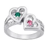 Sterling Silver Couple's Birthstone Hearts Name Ring with Diamond sold by Limoges Jewelry