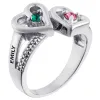 Sterling Silver Couple's Birthstone Hearts Name Ring with Diamond sold by Limoges Jewelry