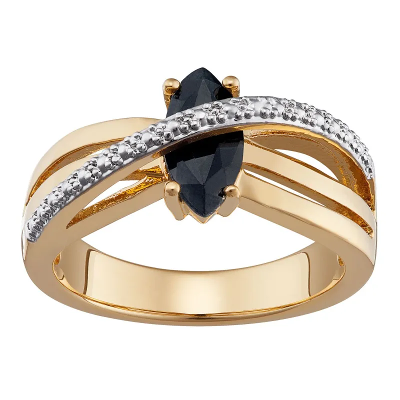 14K Gold Plated Marquise Black Onyx Wrap Ring sold by Limoges Jewelry