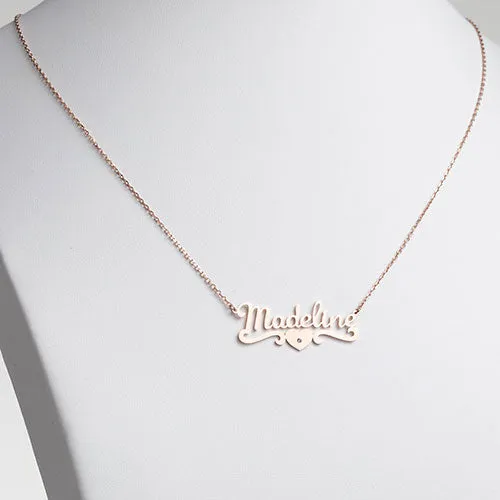 10K Rose Gold Script Name with CZ Heart Scroll Necklace sold by Limoges Jewelry product image thumbnail 2