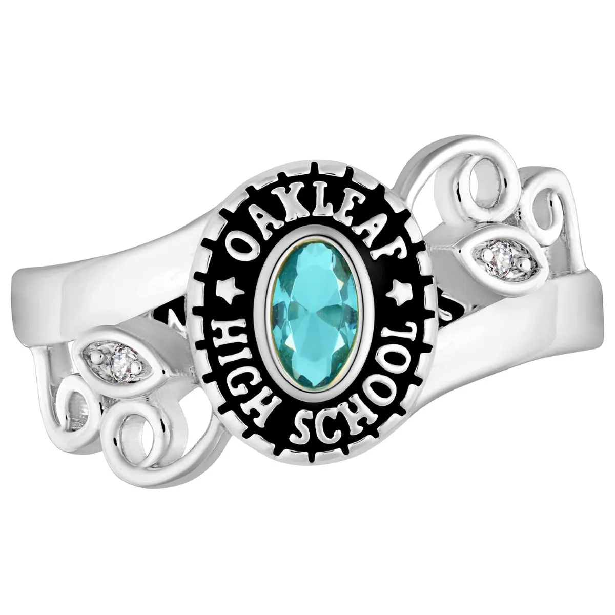 Ladies Sterling Silver Traditional Oval Stone & Diamond Swirl Class Ring sold by Limoges Jewelry product image thumbnail 2