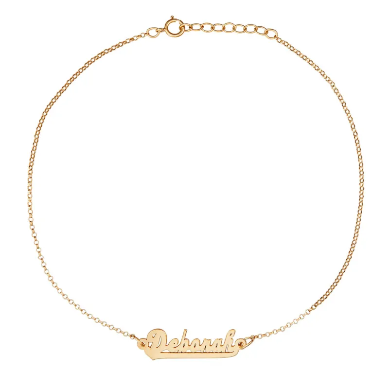 14K Gold over Sterling Script Name Anklet sold by Limoges Jewelry