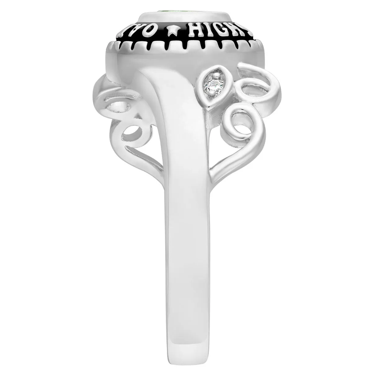 Ladies Sterling Silver Traditional Oval Stone & Diamond Swirl Class Ring sold by Limoges Jewelry product image thumbnail 3