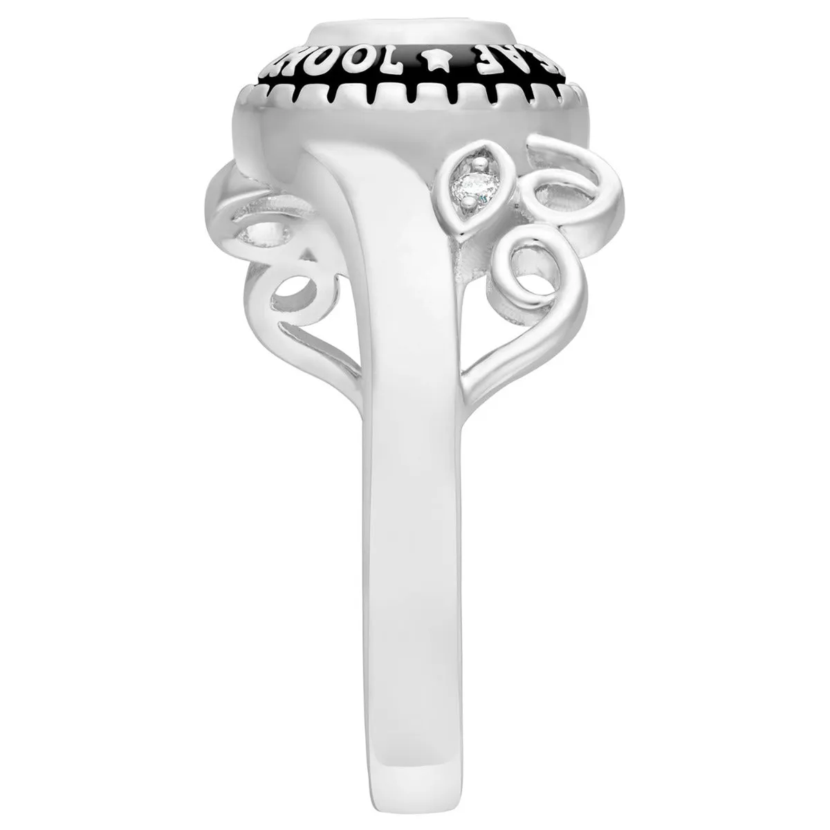 Ladies Sterling Silver Traditional Oval Stone & Diamond Swirl Class Ring sold by Limoges Jewelry product image thumbnail 4