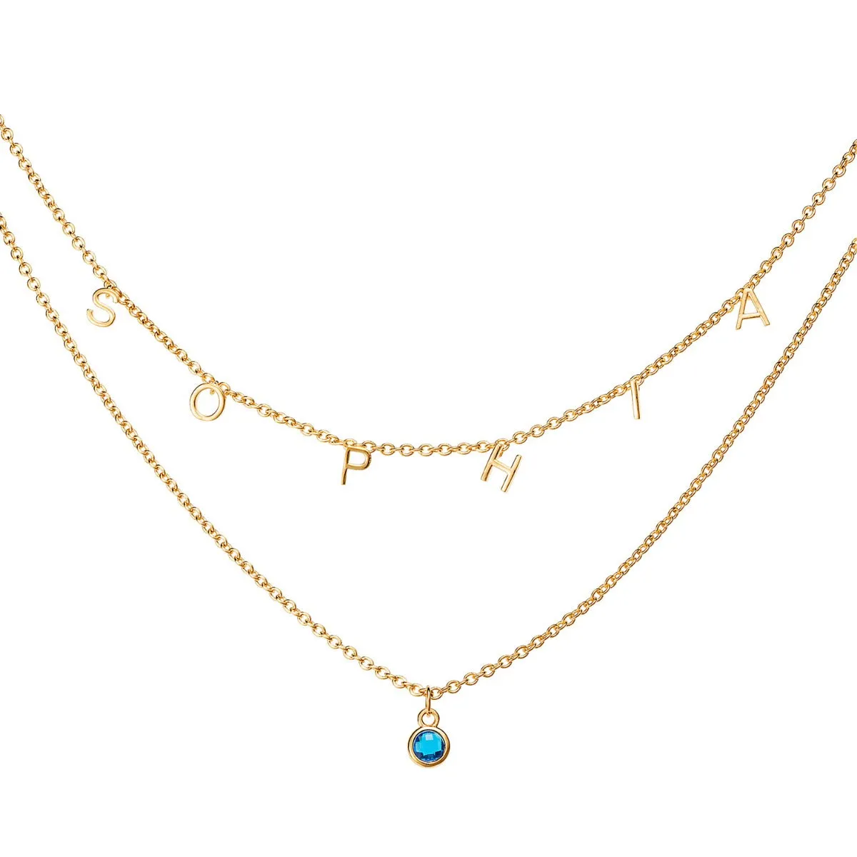 14K Gold Plated Birthstone and Dainty Letters Layered Name Necklaces sold by Limoges Jewelry