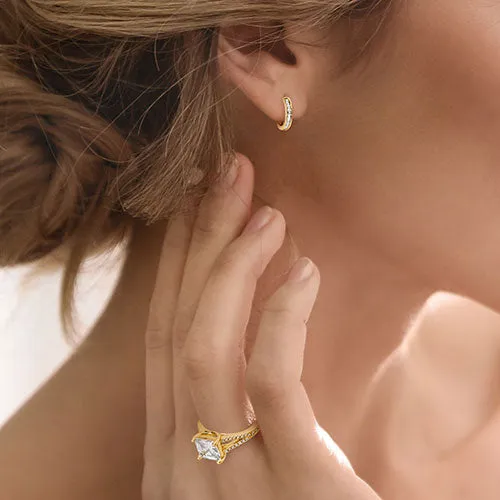 Goldtone CZ Halo Stud Earrings, Hoop and Ring Set sold by Limoges Jewelry product image thumbnail 4