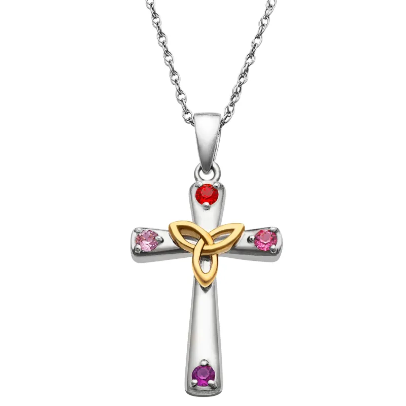 Sterling Silver Family Celtic Birthstone Cross Pendant sold by Limoges Jewelry