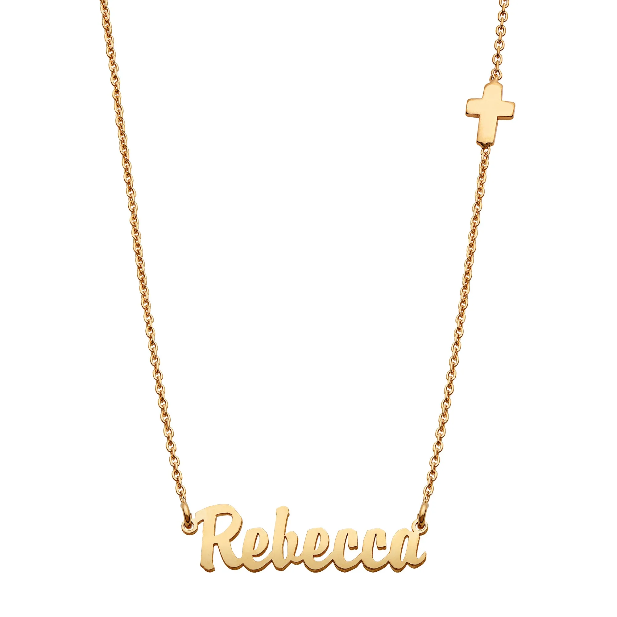 14K Gold over Sterling Mini Name Pendant on 16+2" Cross Chain Necklace sold by Limoges Jewelry