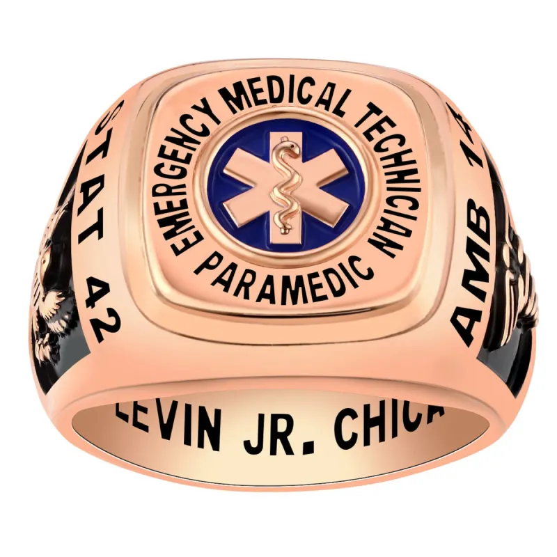 Men's Rose Gold Celebrium EMT First Responder Ring sold by Limoges Jewelry