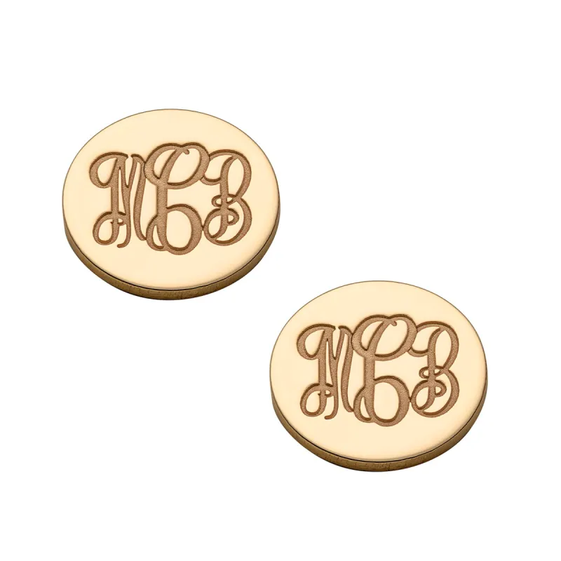14K Gold over Sterling Engraved Monogram Disc Earrings sold by Limoges Jewelry