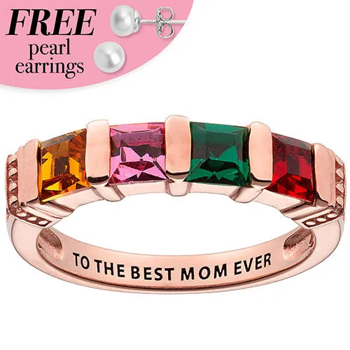 Personalized 14K Rose Gold Plated Square Birthstone Ring - 4 Stones sold by Limoges Jewelry