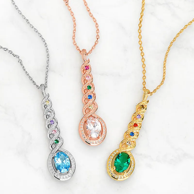 Sterling Silver Mother's and Family Birthstone Swirl Necklace sold by Limoges Jewelry