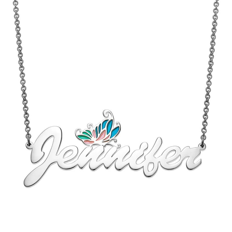 Script Name Necklace with Pink and Blue Enamel Butterfly sold by Limoges Jewelry