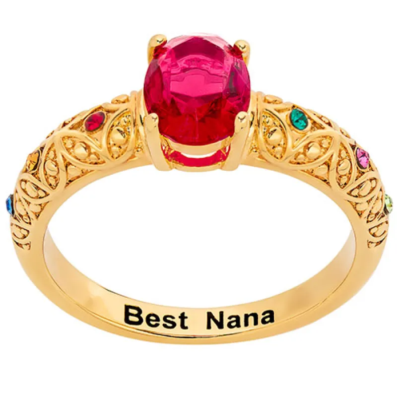 14K Gold Plated Fine Filigree Oval Family Birthstone Ring sold by Limoges Jewelry