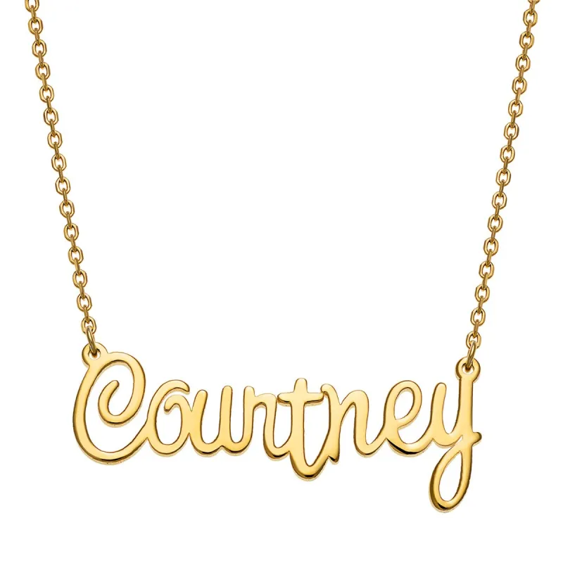 14K Gold Plated Fancy Script Name Necklace sold by Limoges Jewelry