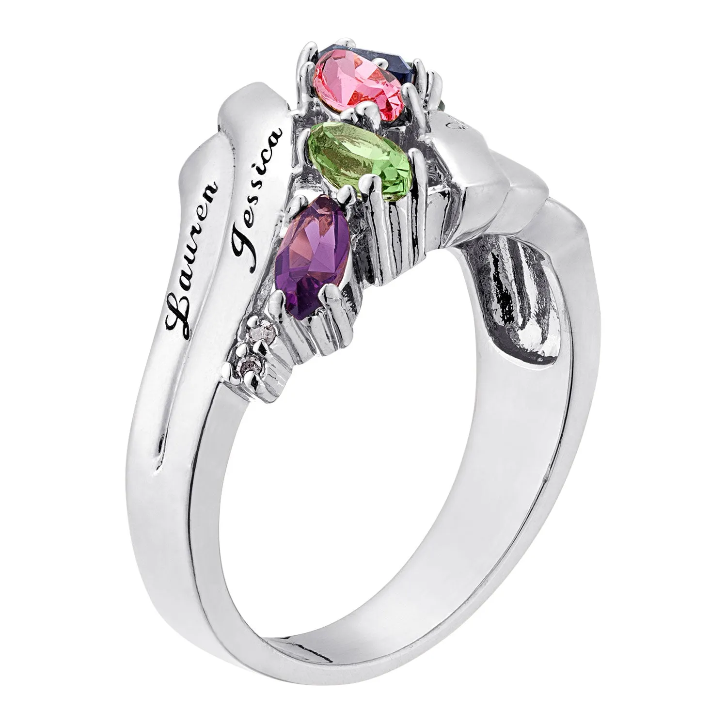 Silver Plated Family Marquise Birthstone Name Ring with Diamond Accent sold by Limoges Jewelry product image thumbnail 2