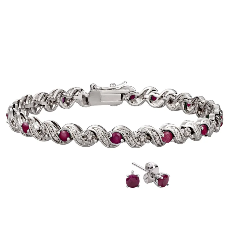 Genuine Ruby and Diamond Accent Bracelet   7 inches sold by Limoges Jewelry