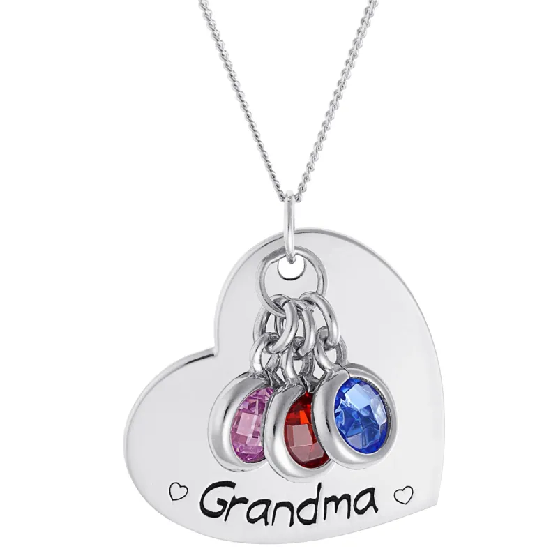 Sterling Silver Engraved Heart with Birthstones Pendant sold by Limoges Jewelry