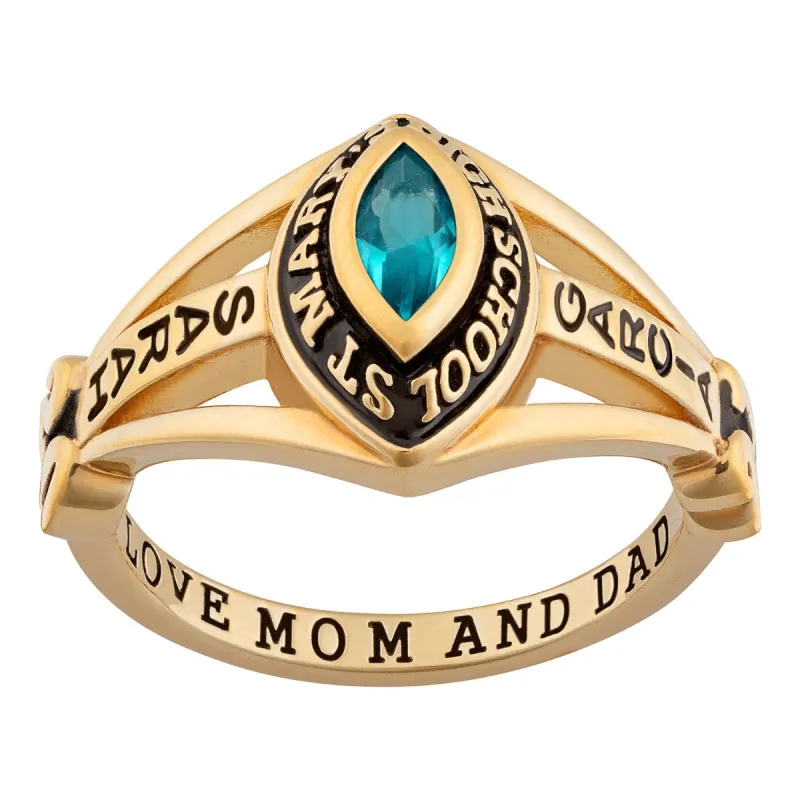 14K Gold over Sterling Traditional Marquise Ladies Class Ring sold by Limoges Jewelry
