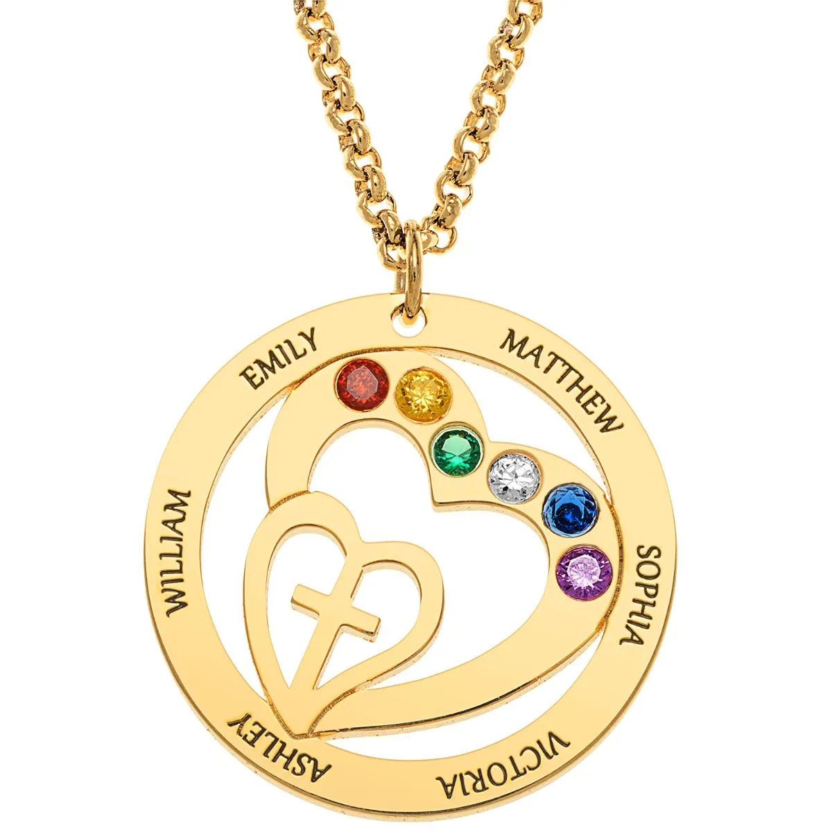 Personalized Engraved Name and Birthstone with Cross Heart Necklace sold by Limoges Jewelry product image thumbnail 4