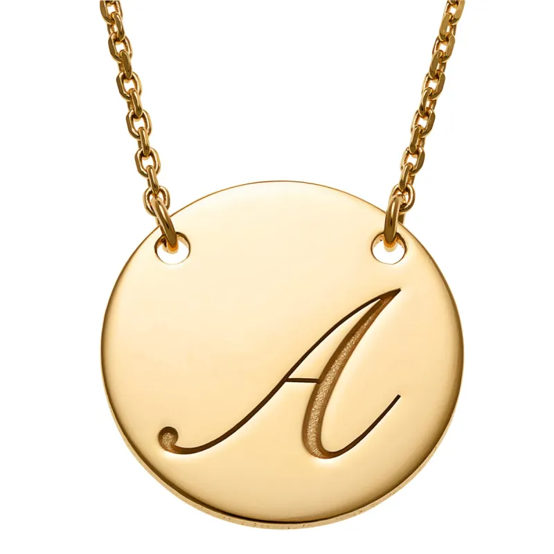 14K Gold over Sterling Engraved Initial Station Disc Necklace sold by Limoges Jewelry