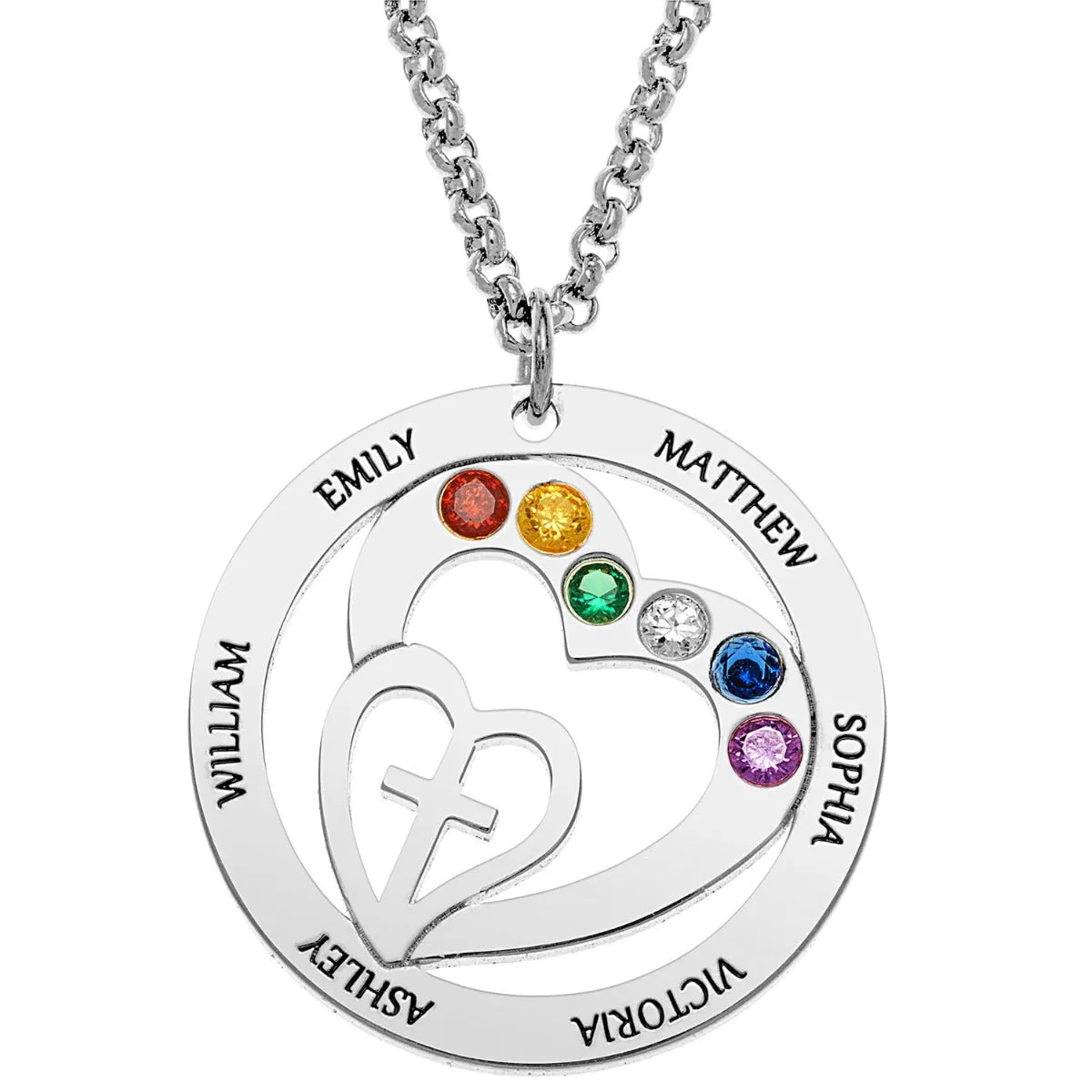 Personalized Engraved Name and Birthstone with Cross Heart Necklace sold by Limoges Jewelry product image thumbnail 2