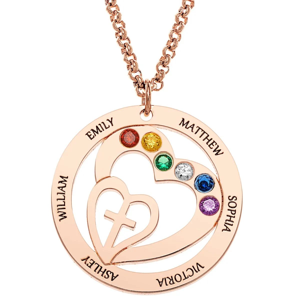 Personalized Engraved Name and Birthstone with Cross Heart Necklace sold by Limoges Jewelry product image thumbnail 5