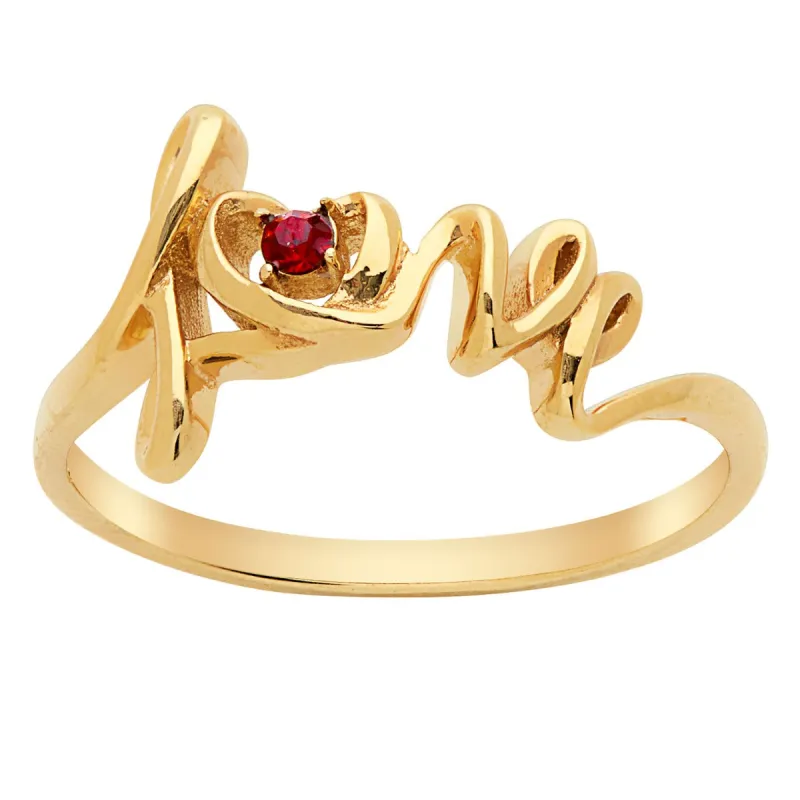 14K Gold over Sterling Script Love Birthstone Ring sold by Limoges Jewelry