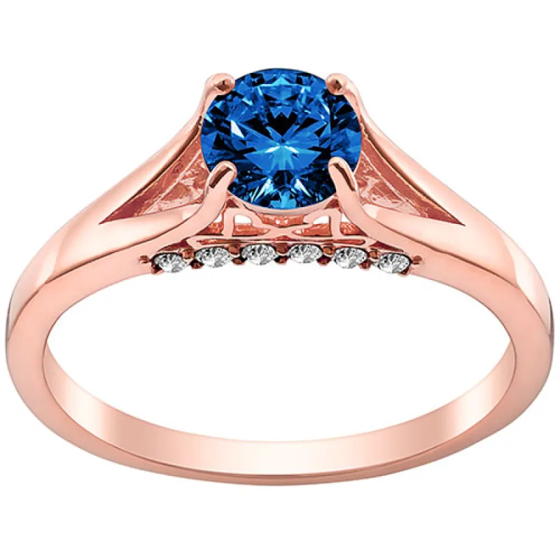 14K Rose Gold Plated Simulated Sapphire and Clear Crystal Ring sold by Limoges Jewelry