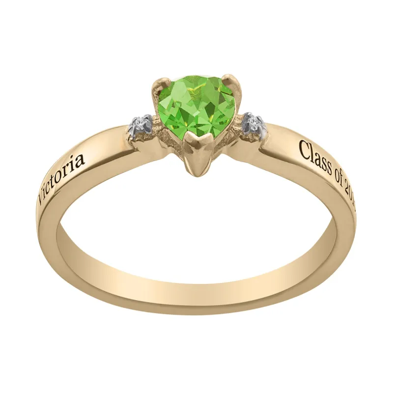 14K Gold over Sterling Freestyle Heart Birthstone Class Ring with Diamond Accent sold by Limoges Jewelry