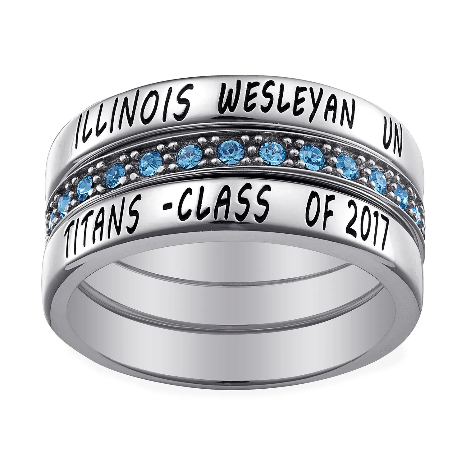 Sterling Silver Stackable Class Ring with Eternity Birthstone Band sold by Limoges Jewelry product image thumbnail 2