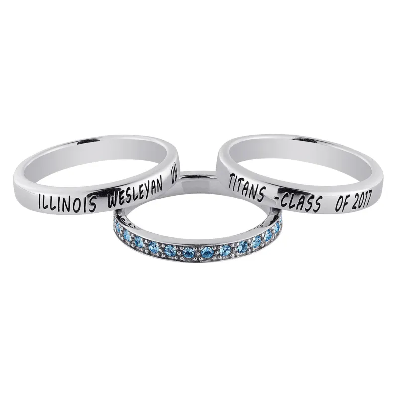 Sterling Silver Stackable Class Ring with Eternity Birthstone Band sold by Limoges Jewelry