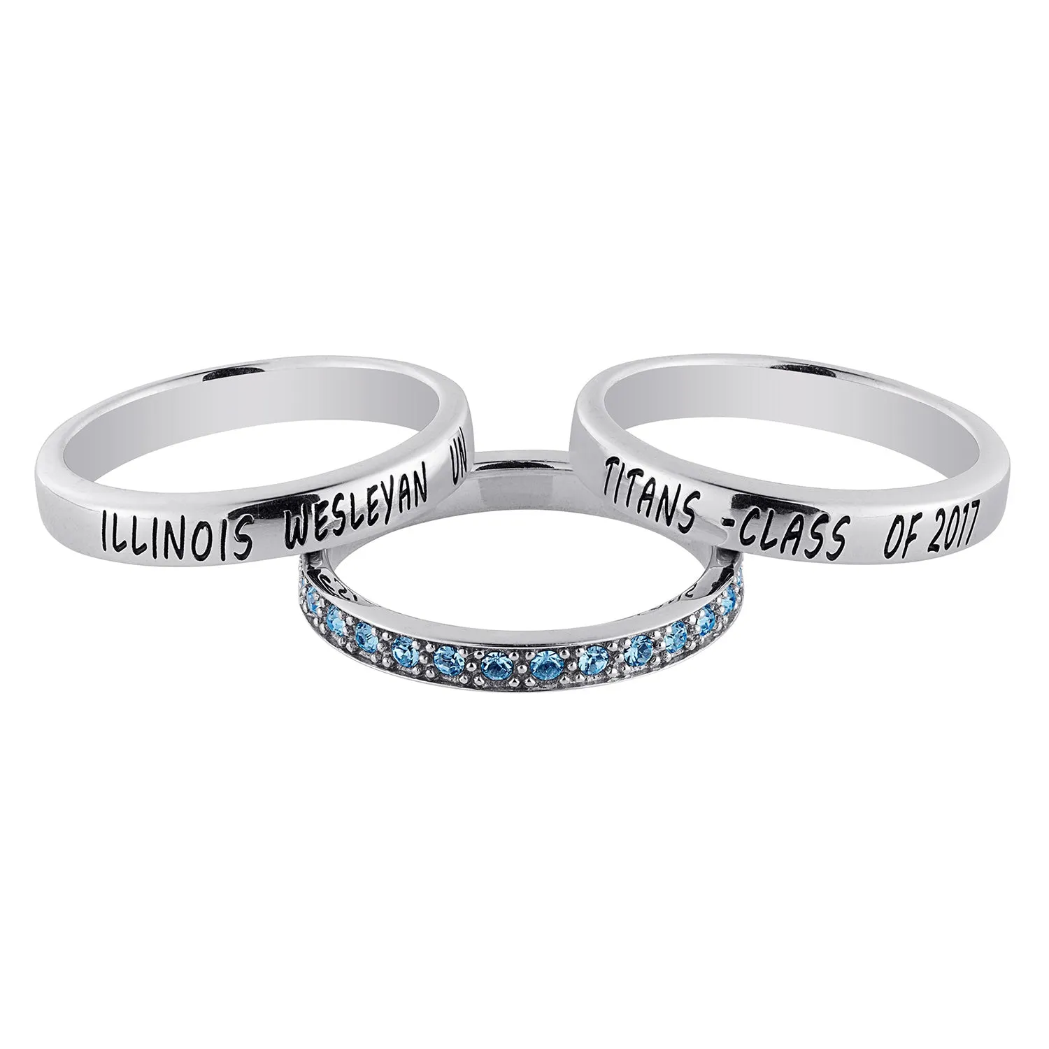 Sterling Silver Stackable Class Ring with Eternity Birthstone Band sold by Limoges Jewelry