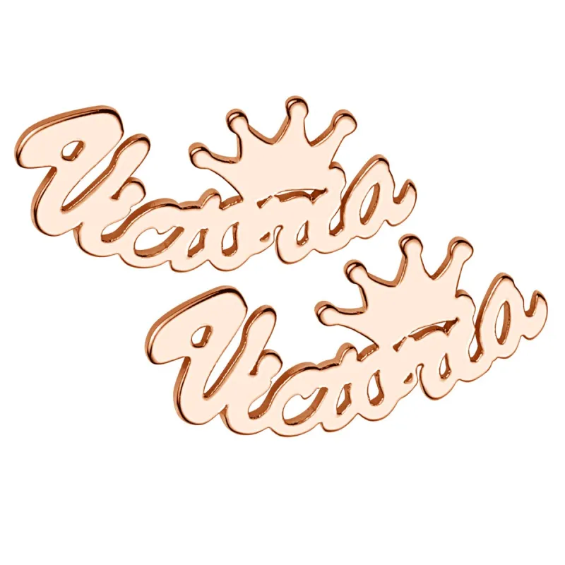 14K Rose Gold Plated Script Name with Crown Crawler Earrings sold by Limoges Jewelry
