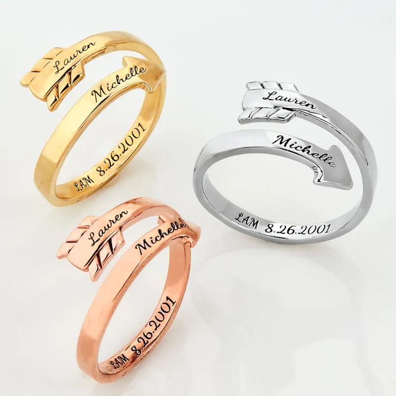 14K Rose Gold over Sterling Engraved Bypass Arrow Ring sold by Limoges Jewelry
