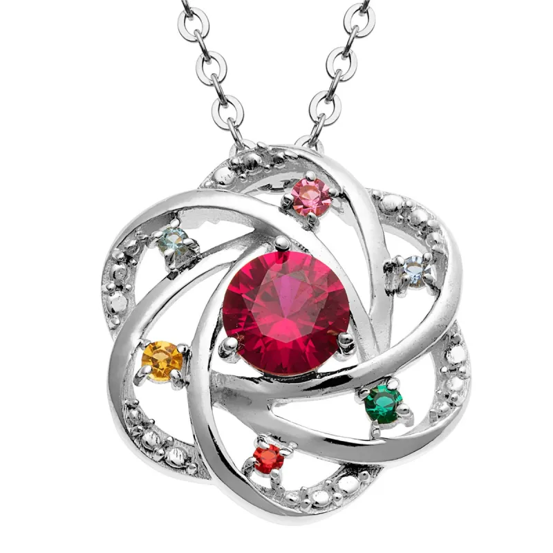 Silver Plated Mother and Family Birthstone Swirl Necklace sold by Limoges Jewelry