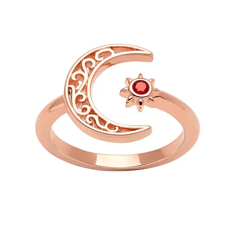 14K Rose Gold Plated Crescent Moon and Star Open Ring sold by Limoges Jewelry