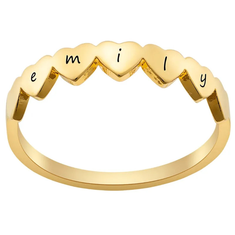 Row of Hearts 14K Gold Plated Name Ring sold by Limoges Jewelry