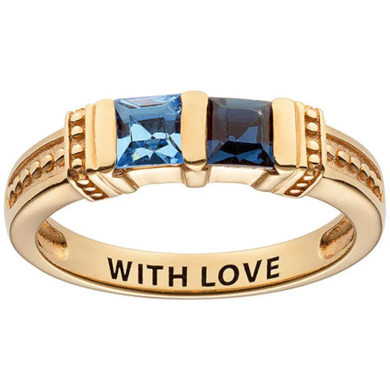 10K Yellow Gold Square Family Birthstone Ring - 2 Stones sold by Limoges Jewelry