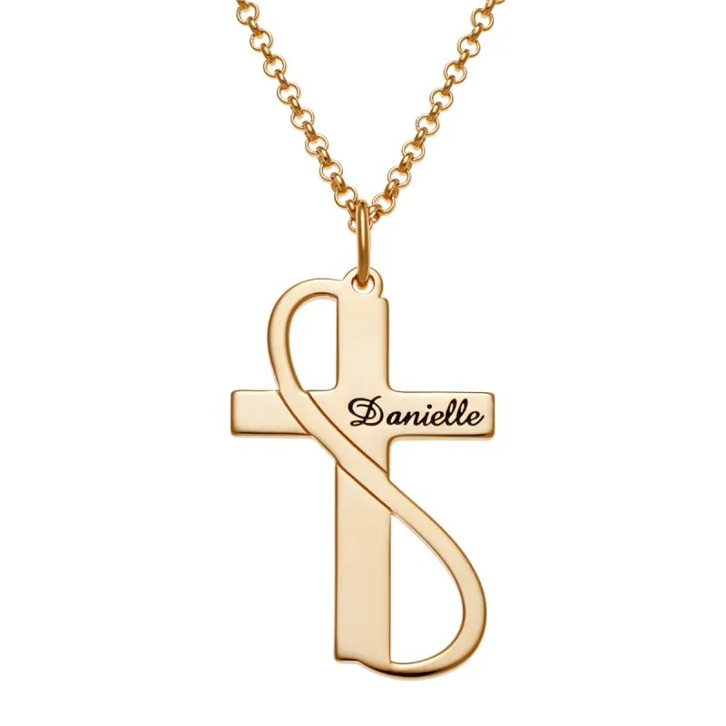 14K Gold over Sterling Personalized Cross with Swirl Necklace sold by Limoges Jewelry