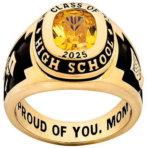 Men's 14K Gold Plated Traditional Cushion Birthstone Class Ring sold by Limoges Jewelry