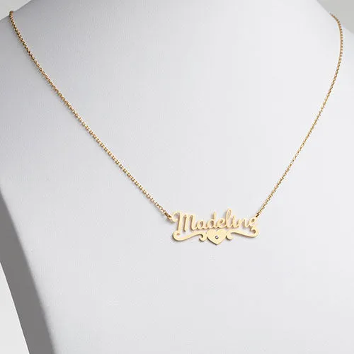 10K Yellow Gold Script Name with CZ Heart Scroll Necklace sold by Limoges Jewelry product image thumbnail 2