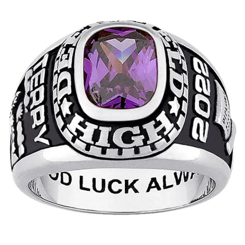 Men's Sterling Silver Traditional Stone Class Ring sold by Limoges Jewelry